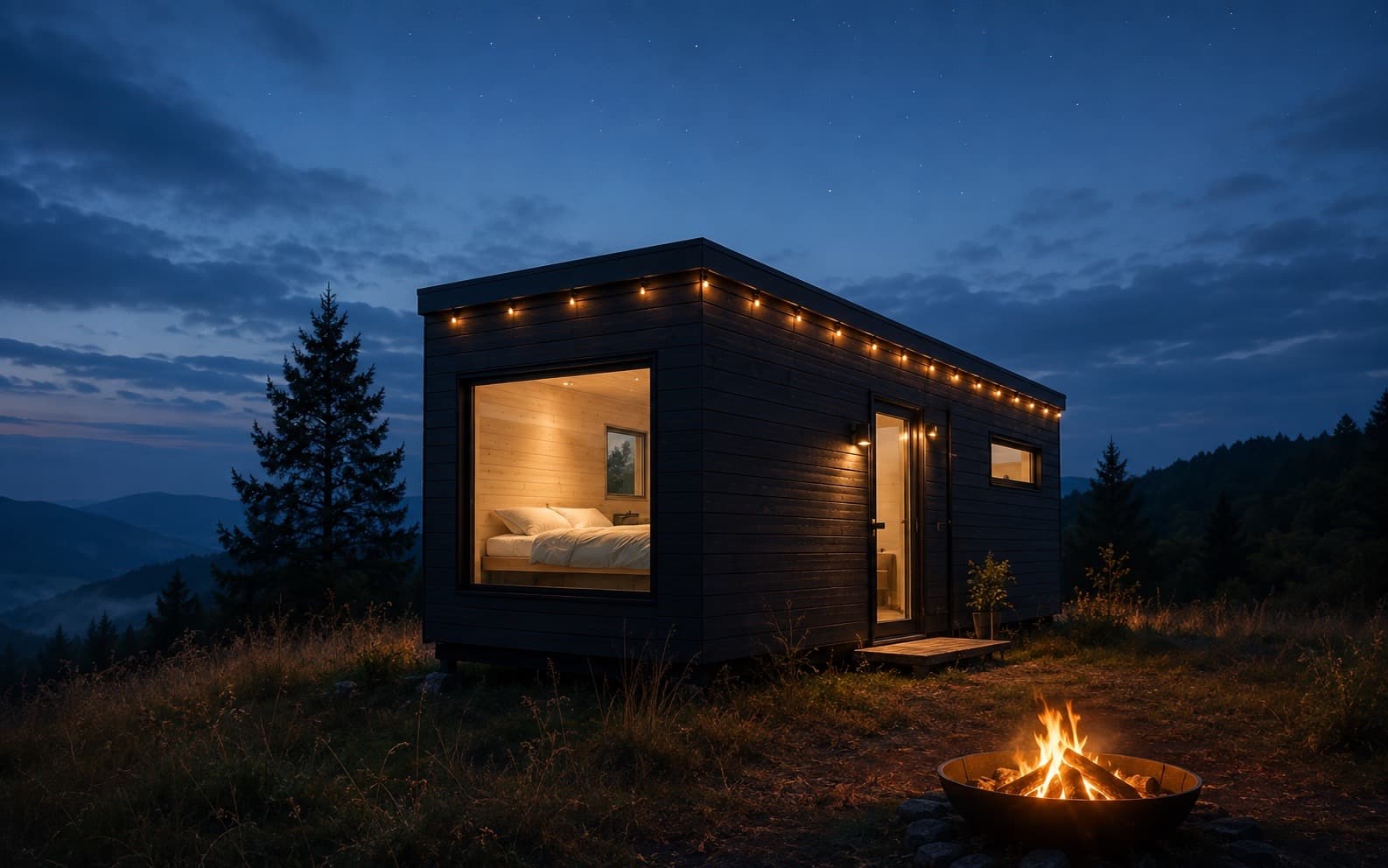 MOHO Cabin увечері біля вогнища
